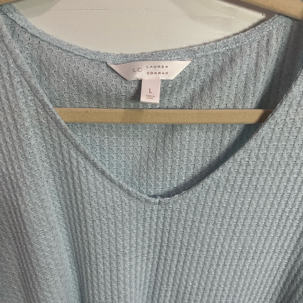LC Lauren Conrad Women's Soft Blue V-Neck Sweater